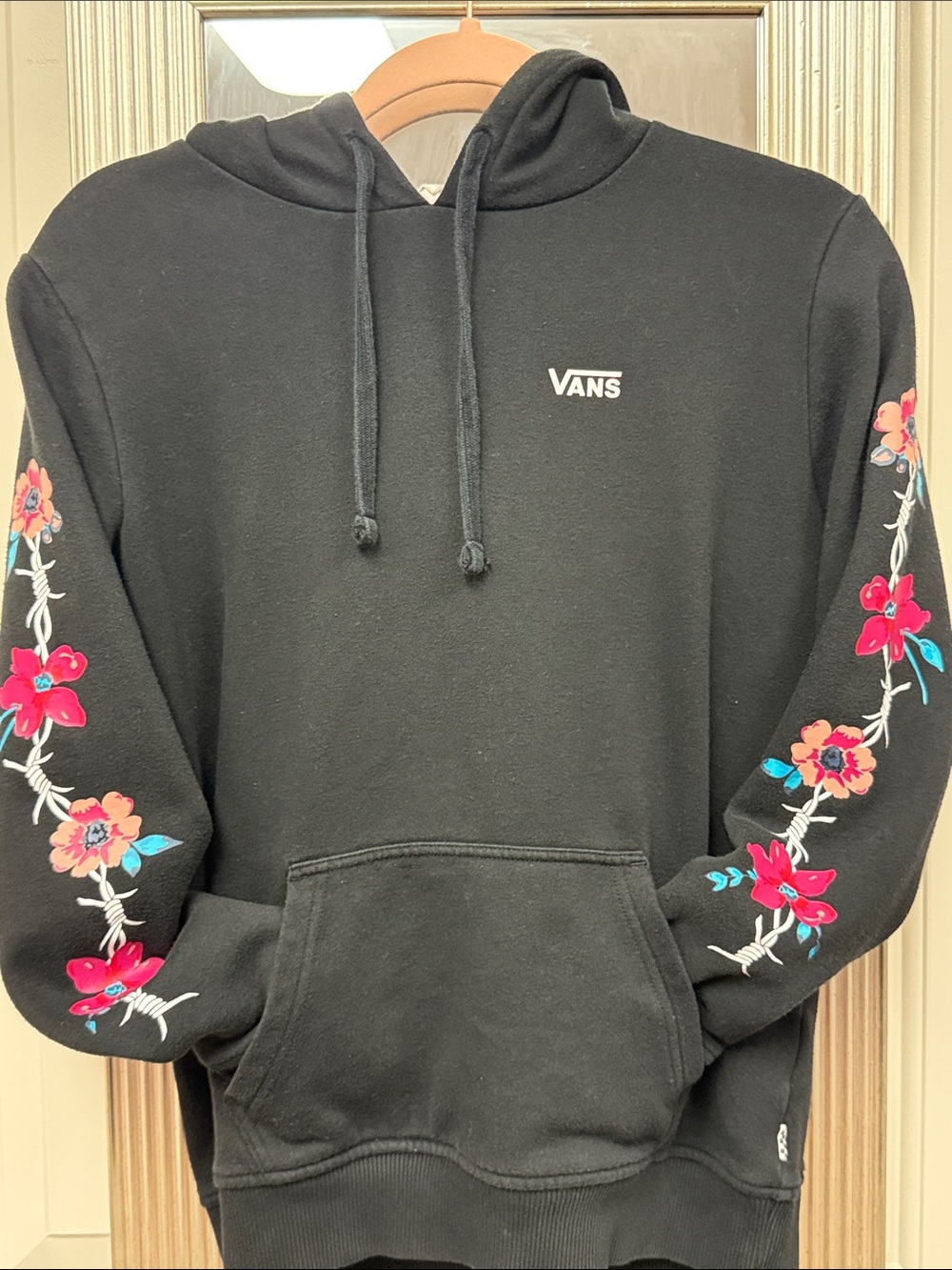 Juniors Vans Black Hoodie with Floral Sleeves